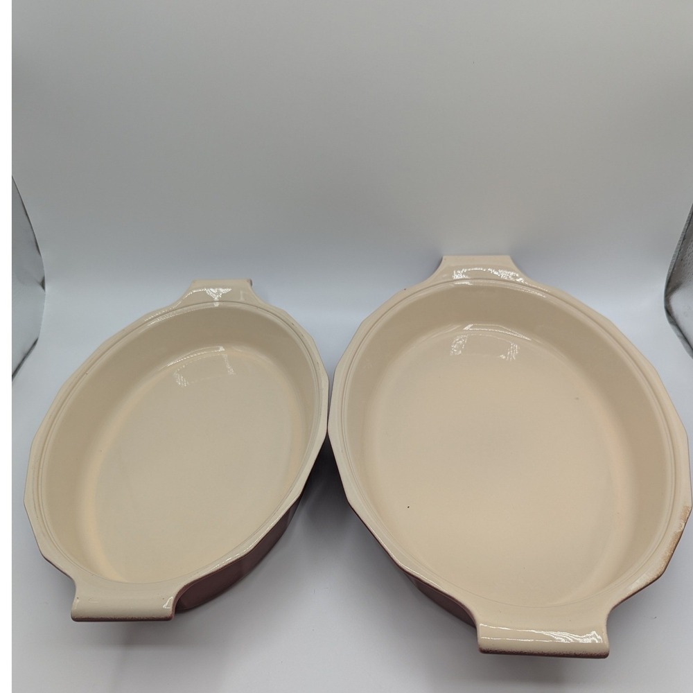 Emile Henry Williams-Sonoma Burgundy Red Ceramic Oval Gratin Dish Set 2 France